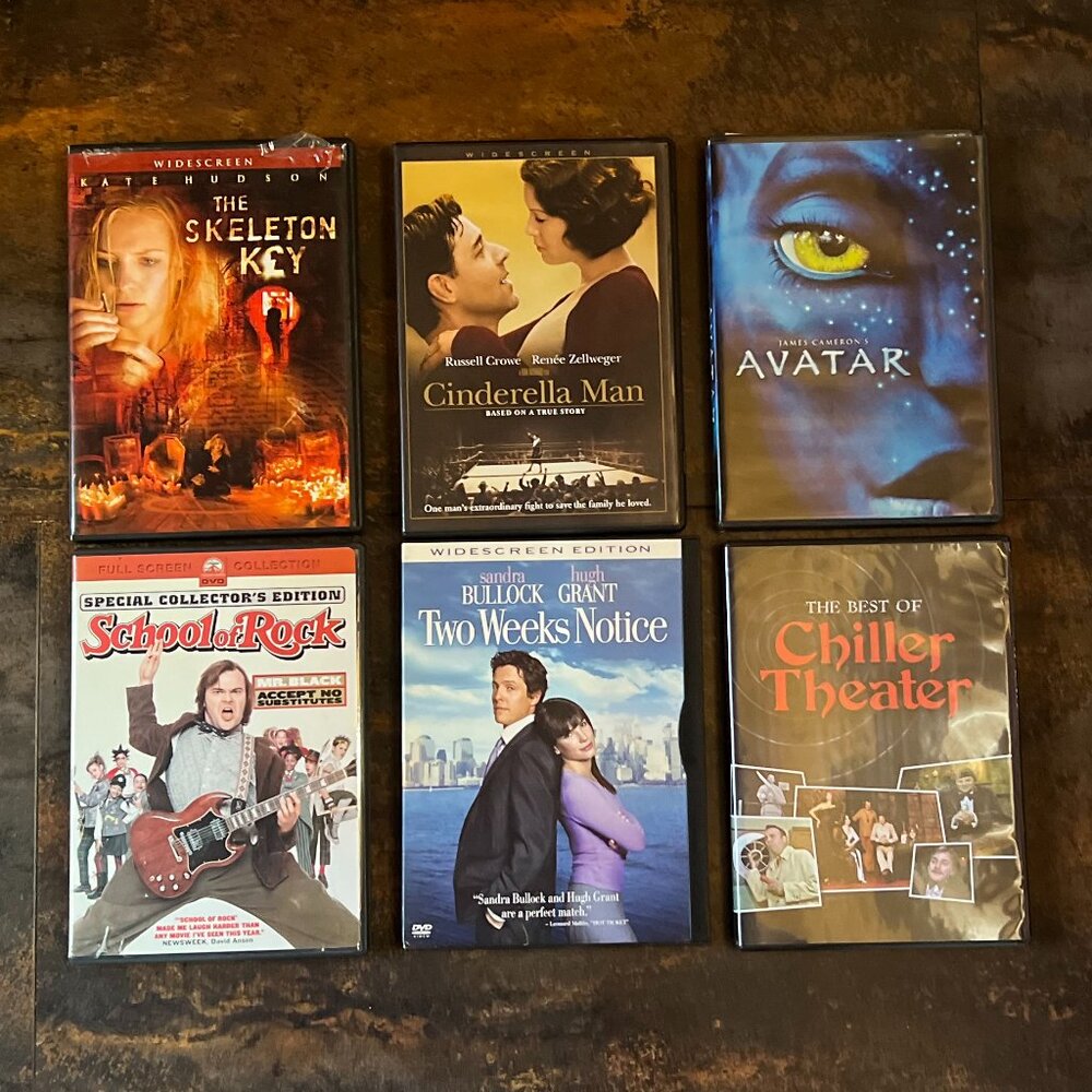 6 Film DVD: Skeleton Key/Cinderella Man/Avatar/School of Rock/2 Weeks Notice/etc